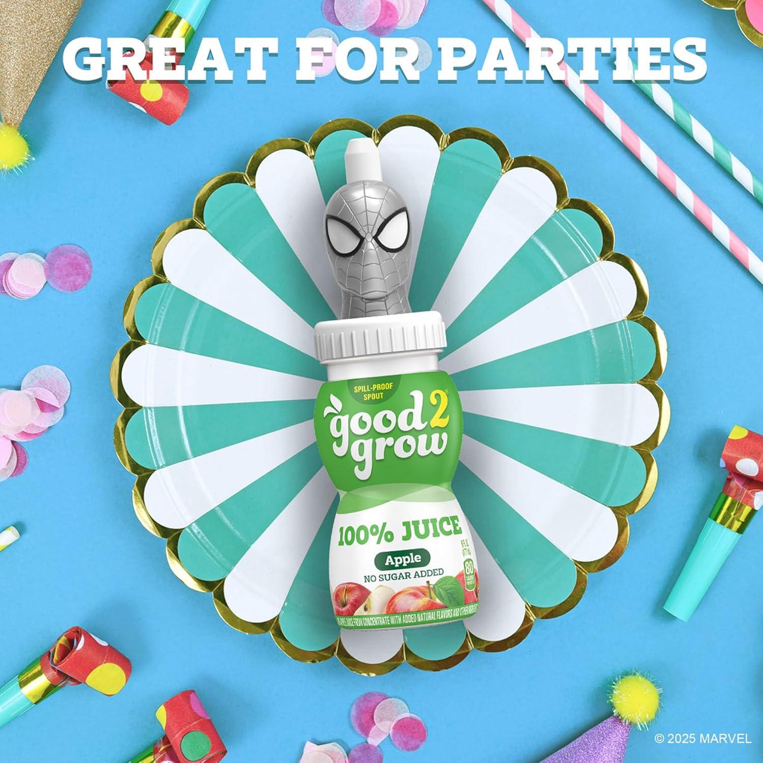 imagegood2grow Apple Juice 100 Juice Drinks for Kids Fruit Juice No Sugar Added 6 Fl Oz Juice Bottles with SpillProof Bluey Character Tops 3 PackSpiderMan