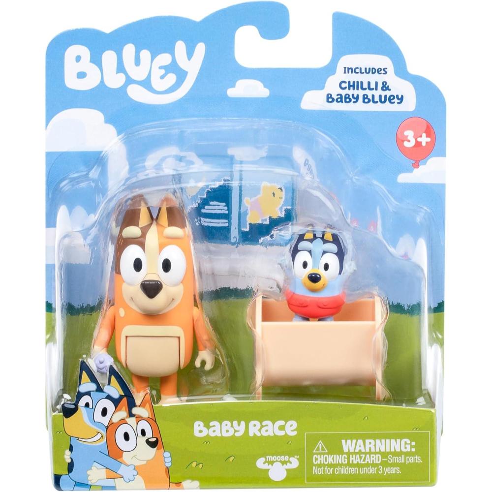 imageBluey Baby Race Toy Figurines Pack of 2 Articulated Character Toys with Chilli and Baby in Cradle Accessory Small Action Figures Ages 3Baby Race