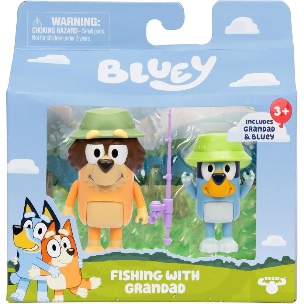imageBluey Baby Race Toy Figurines Pack of 2 Articulated Character Toys with Chilli and Baby in Cradle Accessory Small Action Figures Ages 3Fishing with Grandad