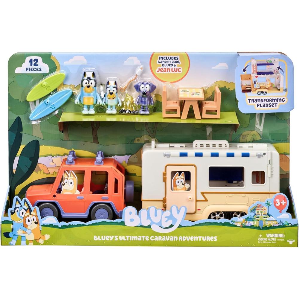 imageBluey Caravan Adventure Playset with 25 Jean Luc Figure MulticolorCaravan Playset Three Figures 4WD Vehicle Bundle