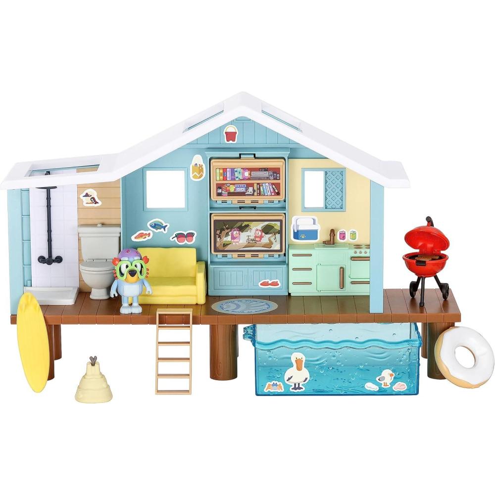 imageBluey Celebration Home Playset Portable Birthday Party Toy House with 11 Removable Accessories and 25 Figure House Toys for Kids of Ages 34  Beach Cabin