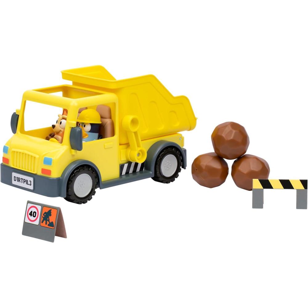 imageBluey Dump Truck Toy Playset Sturdy Working Toy Dump Truck with 2 Articulated Figures and 3 Huge Boulders Construction Toys for Kids of Ages 3Dump Truck