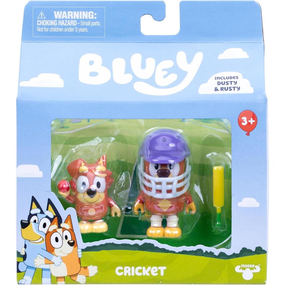 imageBluey Figure 2Pack Cricket 2 EpisodeThemed Figures with Moving Arms amp Helmet and Bat Accessories 253 676 cm Poseable Toys for Kids Recreate Moments from The Episode CricketCricket
