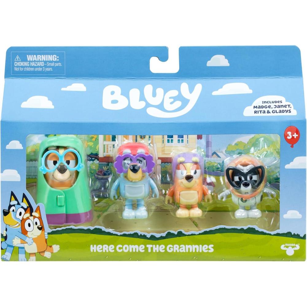 imageBluey Figure 4Pack Here Come The Grannies 4 EpisodeThemed Figures with Moving Arms amp Accessories 253 676 cm Poseable Toys for Kids Recreate Moments from The Episode Grannies