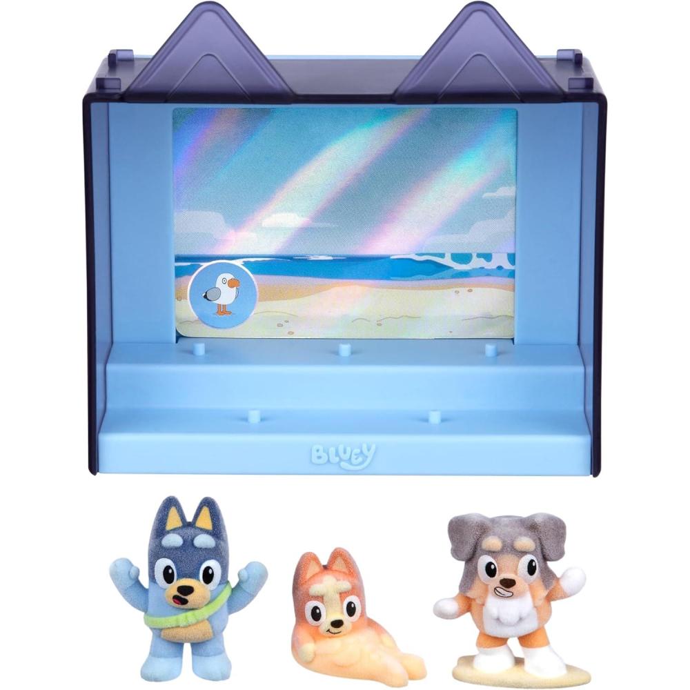 imageBluey Fuzzies Episode Pack Baby Race with 3 Specially Flocked Collectible MiniFigures Incl 1 Exclusive Display Case Foil Trading Card and Collectors Guide 50 MiniFigures to CollectThe Beach