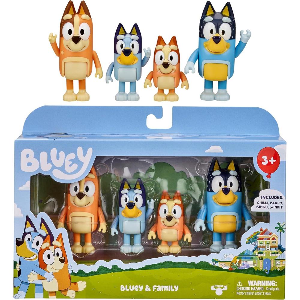 imageBluey Halloween Figures Pack of 4 Robust Articulated Character Toys with Bingo Chloe and Lucky Figurines Small Action Figures for Kids Ages 32 Bluey Family