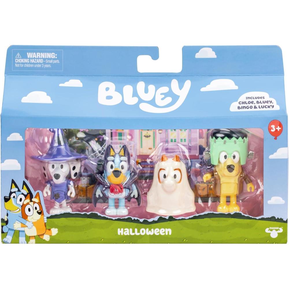 imageBluey Halloween Figures Pack of 4 Robust Articulated Character Toys with Bingo Chloe and Lucky Figurines Small Action Figures for Kids Ages 34 Halloween