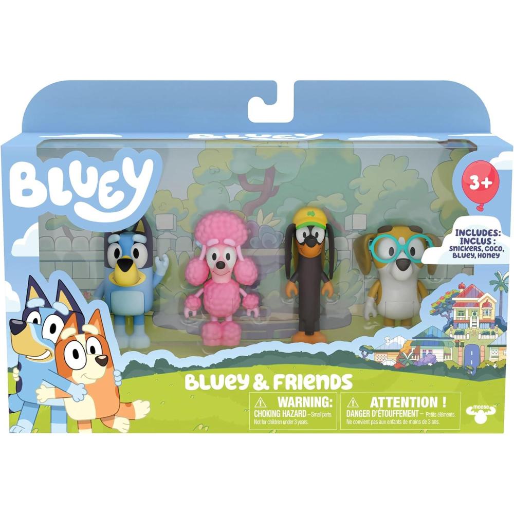 imageBluey Pass The Parcel Figurine Toys Pack of 4 Character Toys with Bingo Luckys Dad and Lila Figures Small Action Figures for Kids Ages 3Friends Pack