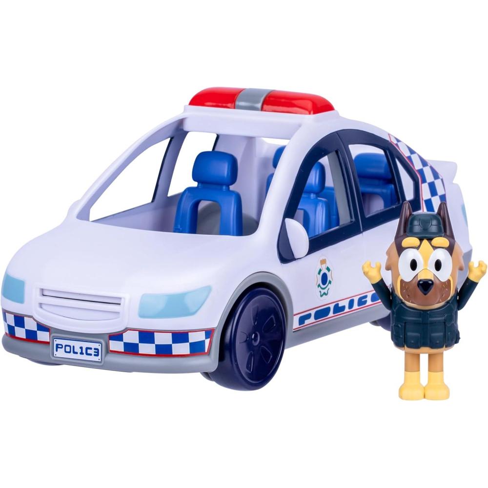 imageBluey Police Car Toy Vehicle from The Special Episode The Sign Includes Toy Police Car with Flashing Lights amp Sounds Policeman Figure and Themed Sticker Set Batteries Included