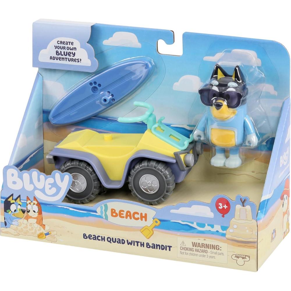 imageBluey Vehicle amp Figures Ice Cream Cart Toy Playset Portable Ice Cream Push Cart with 25 Articulated Bingo Figure Play Food Truck for Kids Ages 3Beach Quad with Bandit