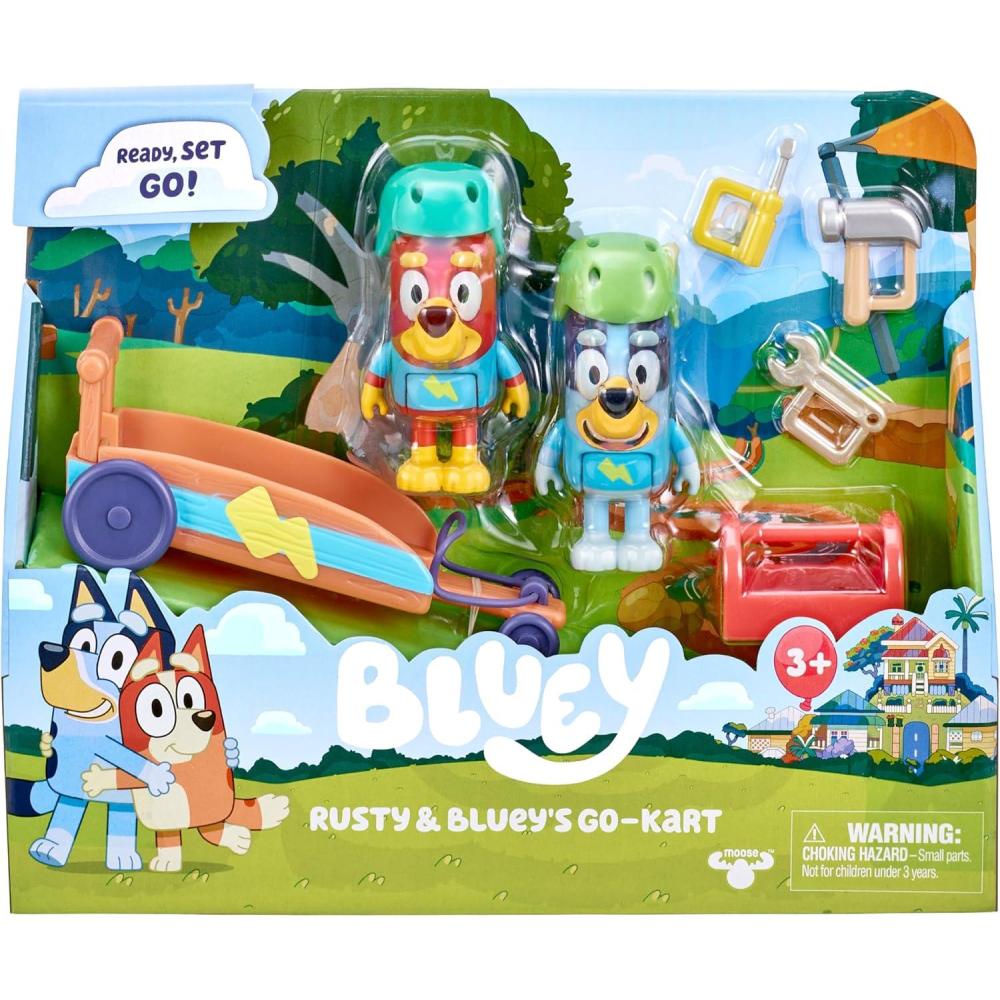imageBluey Vehicle amp Figures Ice Cream Cart Toy Playset Portable Ice Cream Push Cart with 25 Articulated Bingo Figure Play Food Truck for Kids Ages 3Rusty Blueys GoKart