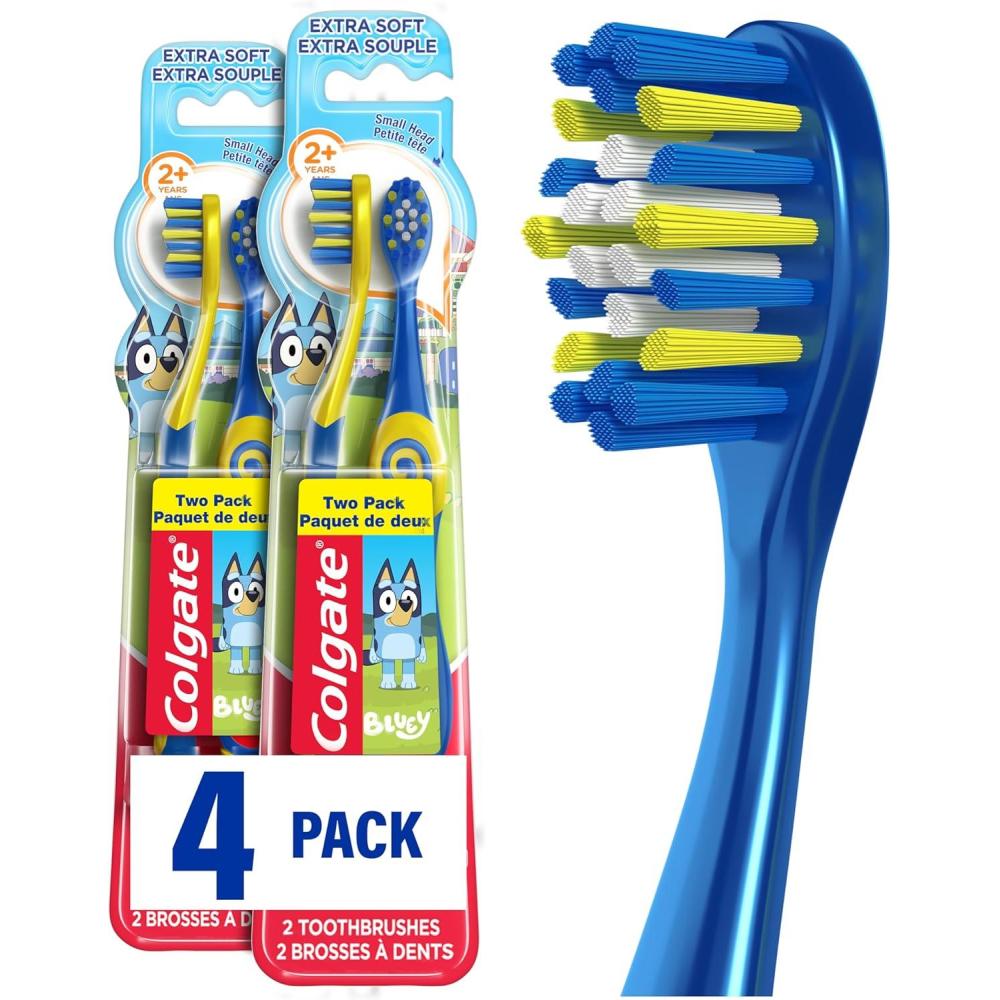 imageColgate Bluey Extra Soft Toothbrush for Kids Kids Toothbrush Pack with Built in Suction Cup Toothbrush Holder Designed for Children Ages 2 and Up Extra Soft Bristles 2 Pack4 Count