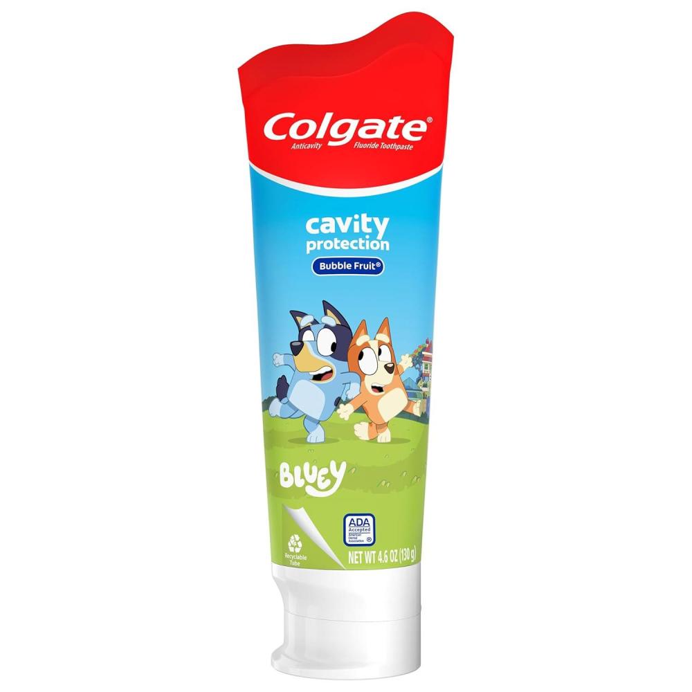 imageColgate Kids Toothpaste with Fluoride Anticavity amp Cavity Protection Toothpaste for Ages 2 Bluey Mild Bubble Fruit Flavor 46 OunceBubble Fruit