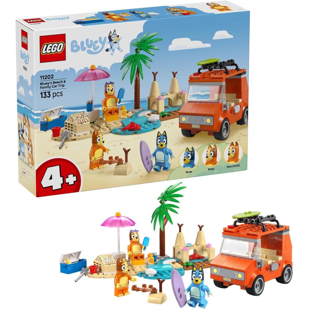 imageLEGO Bluey Blueys Beach amp Family Car Trip Toddler Learning Toy for Kids 4 Includes Bluey Bingo and Mum Minifigures Birthday Gift for Boys and Girls Ages 4 11202