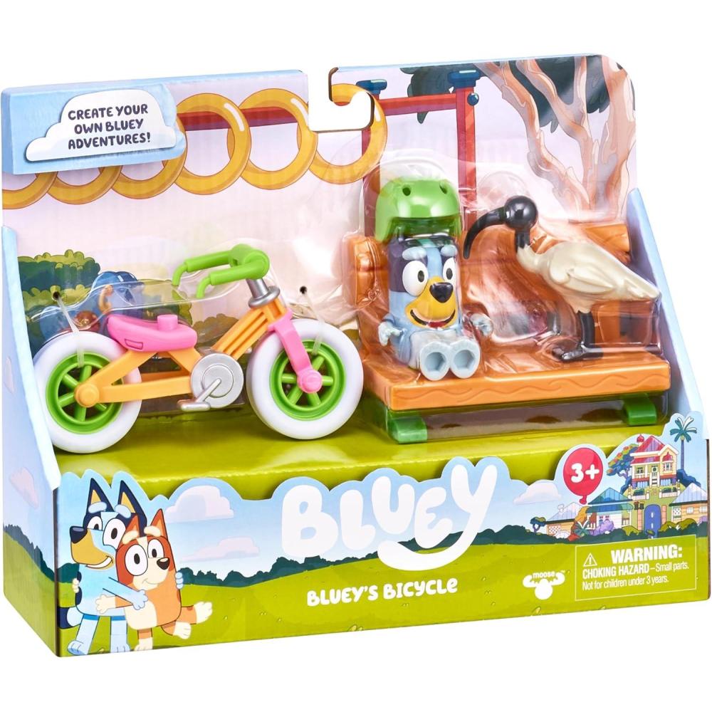 imageVehicle amp Figures Toy Bicycle Playset Articulated Bluey Figure with Park Bench Accessory and Bin Chicken Figurine Immersive Bike Toy for Kids Age 3