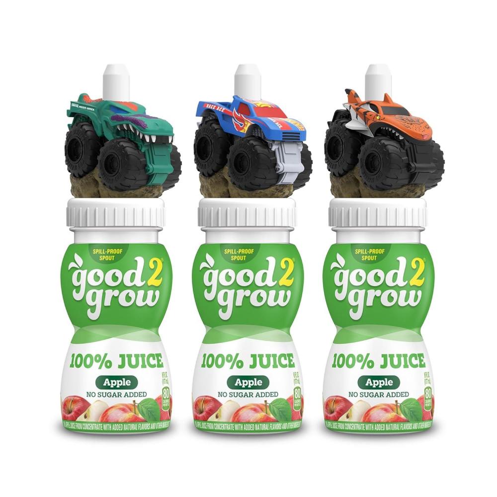 imagegood2grow Apple Juice 100 Juice Drinks for Kids Fruit Juice No Sugar Added 6 Fl Oz Juice Bottles with SpillProof Bluey Character Tops 3 PackHot Wheels