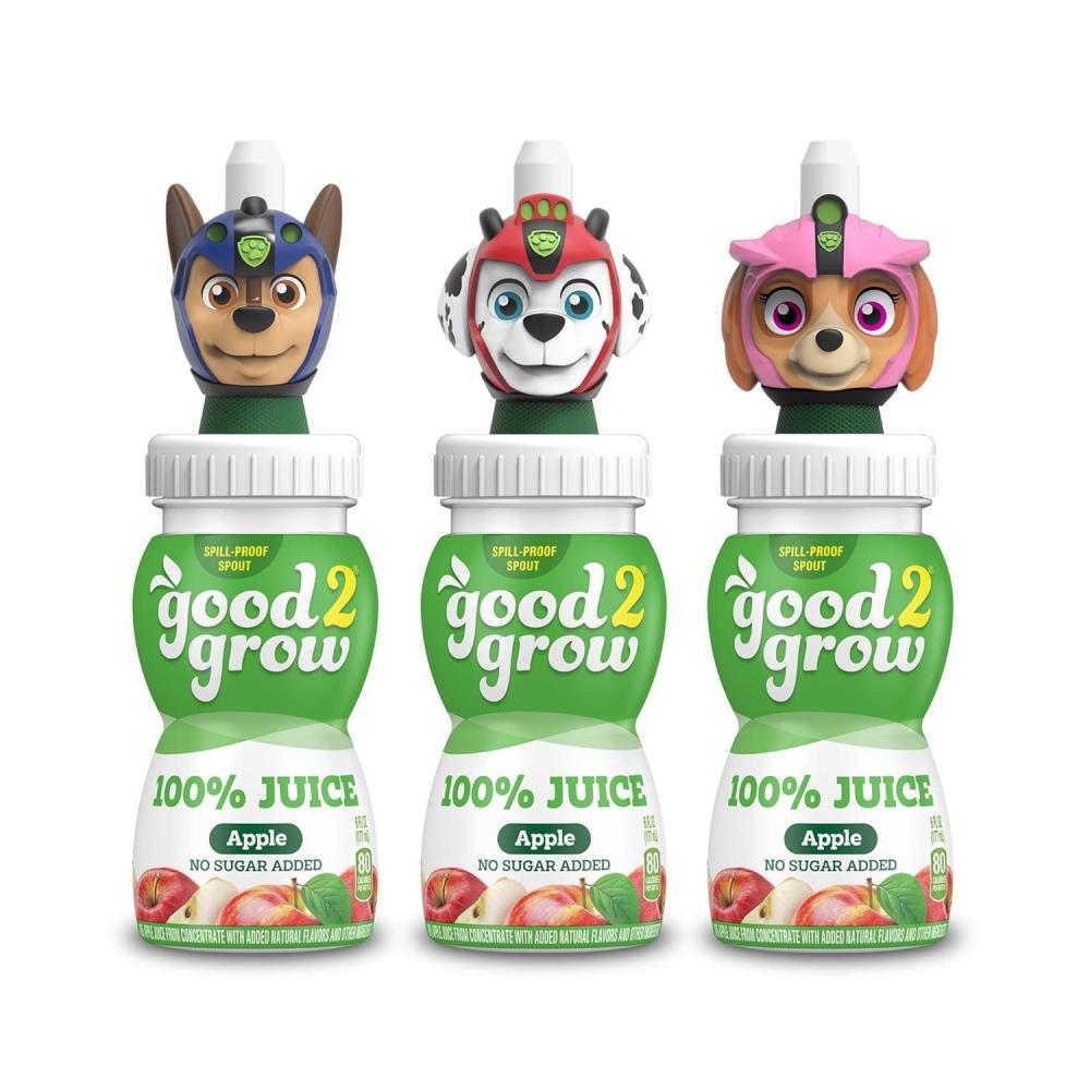 imagegood2grow Apple Juice 100 Juice Drinks for Kids Fruit Juice No Sugar Added 6 Fl Oz Juice Bottles with SpillProof Bluey Character Tops 3 PackPaw Patrol