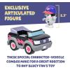 Bluey Basic 4WD Toddler Toy Car, 3” Articulated Figure with Flip-Up Sunnies, Immersive Car Toys for Kids of Age 3+(Pizza Girls & Muffin)