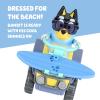 Bluey Vehicle & Figures Ice Cream Cart Toy Playset, Portable Ice Cream Push Cart with 2.5” Articulated Bingo Figure, Play Food Truck for Kids Ages 3+(Beach Quad with Bandit)