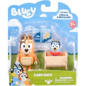 Bluey Baby Race Toy Figurines Pack of 2, Articulated Character Toys with Chilli, and Baby in Cradle Accessory, Small Action Figures Ages 3+(Baby Race)