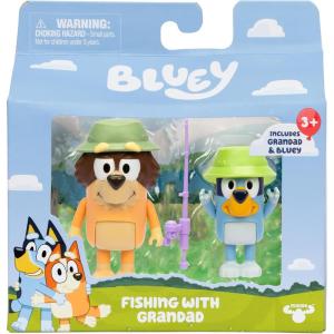 Bluey Baby Race Toy Figurines Pack of 2, Articulated Character Toys with Chilli, and Baby in Cradle Accessory, Small Action Figures Ages 3+(Fishing with Grandad)