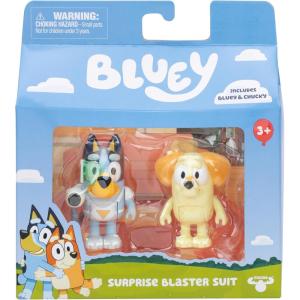 Bluey Baby Race Toy Figurines Pack of 2, Articulated Character Toys with Chilli, and Baby in Cradle Accessory, Small Action Figures Ages 3+(Surprise Blaster Suit)