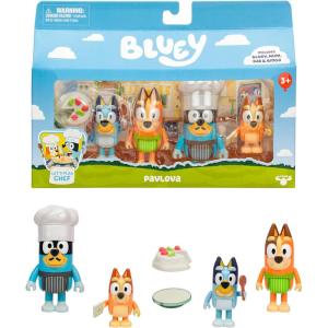 Bluey Halloween Figures Pack of 4, Robust Articulated Character Toys with Bingo, Chloe, and Lucky Figurines, Small Action Figures for Kids Ages 3+(3- Lets Play Chef)