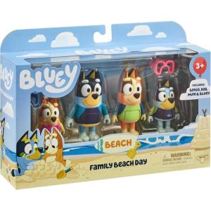 Bluey Halloween Figures Pack of 4, Robust Articulated Character Toys with Bingo, Chloe, and Lucky Figurines, Small Action Figures for Kids Ages 3+(7 – Family Beach)