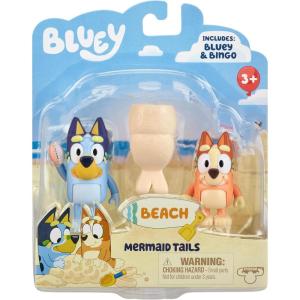 Bluey Pass The Parcel Figurine Toys Pack of 4, Character Toys with Bingo, Lucky’s Dad, and Lila Figures, Small Action Figures for Kids Ages 3+(Mermaid Tails)