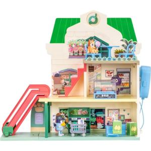 Bluey and Bingo Supermarket Playset with Escalator, Pretend Play Toys for Toddlers, Sounds and 15 Pieces, Bluey Grocery Store Playset(1- Supermarket)
