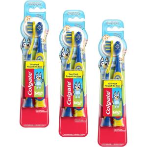 Colgate Bluey Extra Soft Toothbrush for Kids, Kids Toothbrush Pack with Built in Suction Cup Toothbrush Holder, Designed for Children Ages 2 and Up, Extra Soft Bristles, 2 Pack(2 Count (Pack of 3))