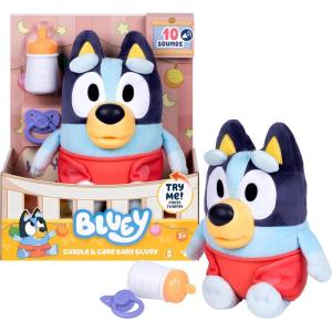 Dress & Play Baby Bingo Bluey Plush, Button, Zip, Buckle and Tie, Learn to Dress Dolls for Toddlers Ages 3+, Fine Motor Skills Baby Zipper Toy(Cuddle & Care Baby Bluey)