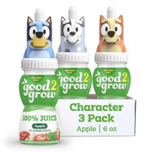 good2grow Apple Juice – 100% Juice Drinks for Kids, Fruit Juice No Sugar Added, 6 Fl Oz Juice Bottles with Spill-Proof Bluey Character Tops (3 Pack)(Bluey)