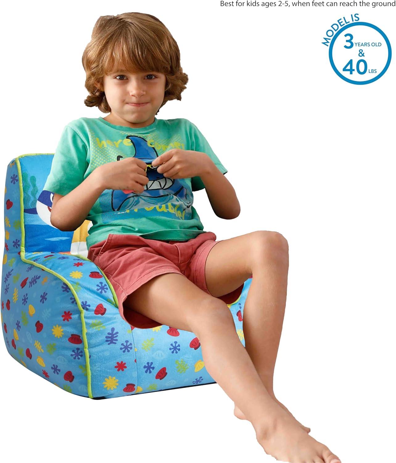 imageBluey amp Chloe Kids Micromink Bean Bag Sofa ChairSoft Padded Toddler Seat with Piping amp Carry HandleCozy Lounge Chair for Ages 3BlueBaby Shark