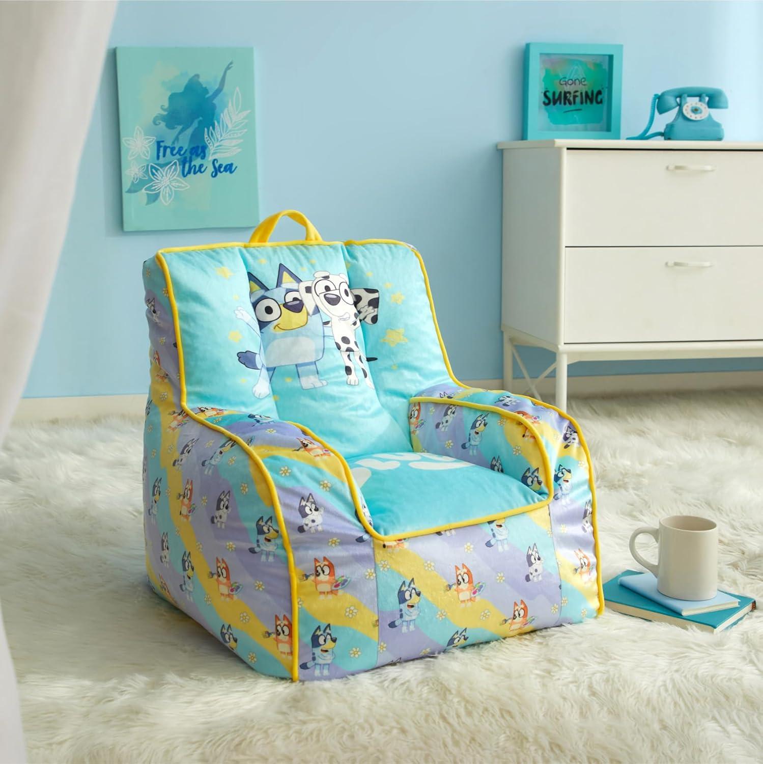 imageBluey amp Chloe Kids Micromink Bean Bag Sofa ChairSoft Padded Toddler Seat with Piping amp Carry HandleCozy Lounge Chair for Ages 3BlueBluey
