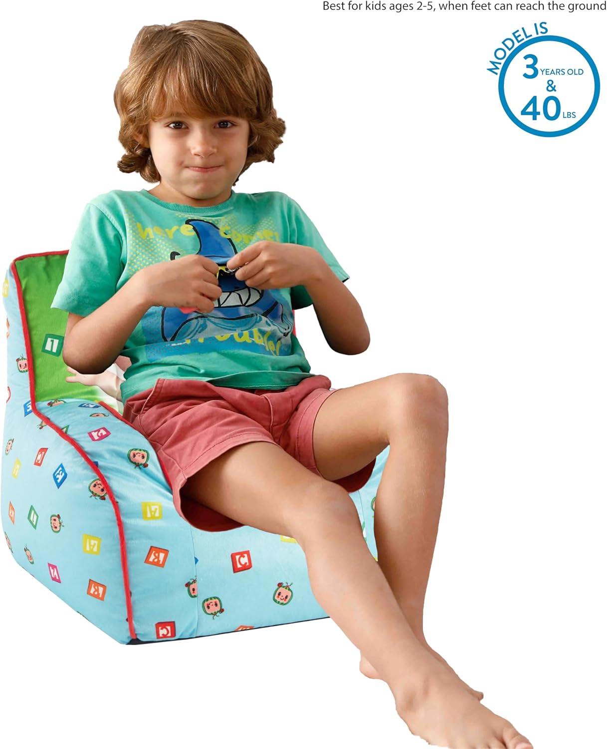 imageBluey amp Chloe Kids Micromink Bean Bag Sofa ChairSoft Padded Toddler Seat with Piping amp Carry HandleCozy Lounge Chair for Ages 3BlueCocomelon