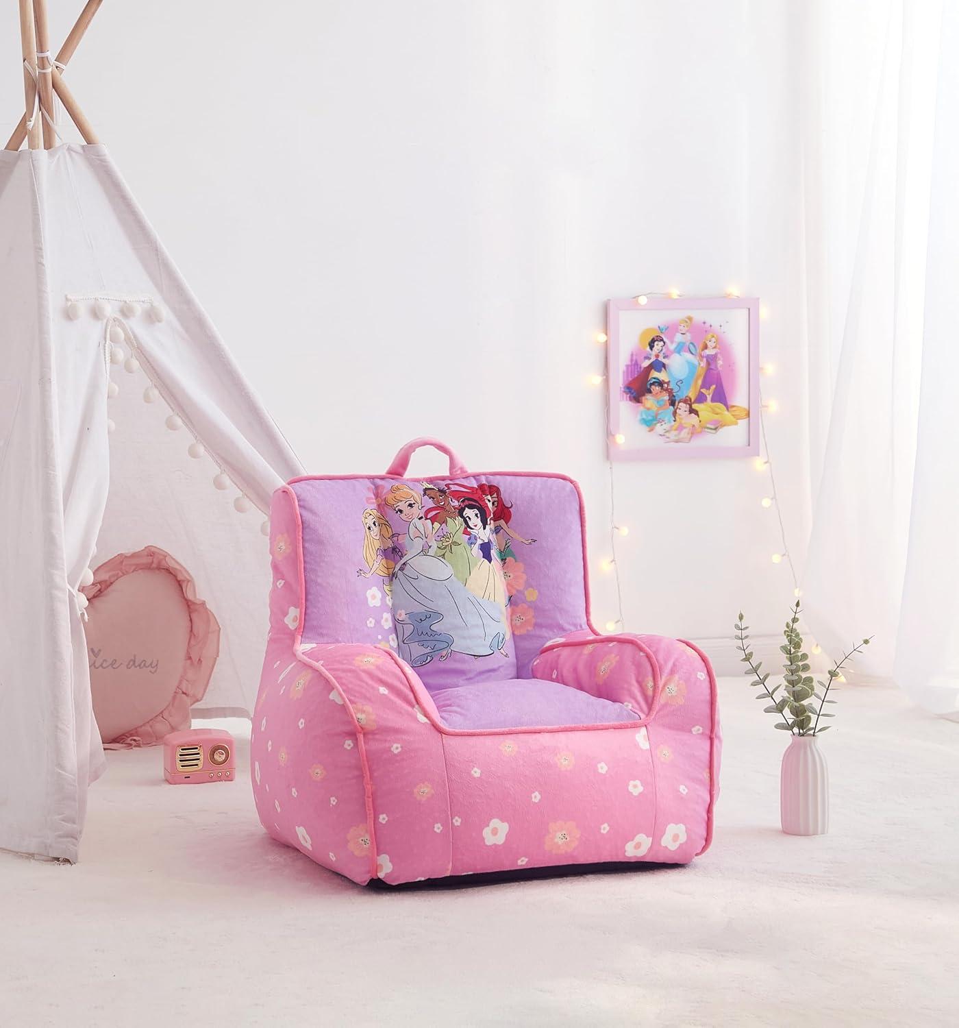 imageBluey amp Chloe Kids Micromink Bean Bag Sofa ChairSoft Padded Toddler Seat with Piping amp Carry HandleCozy Lounge Chair for Ages 3BluePrincess