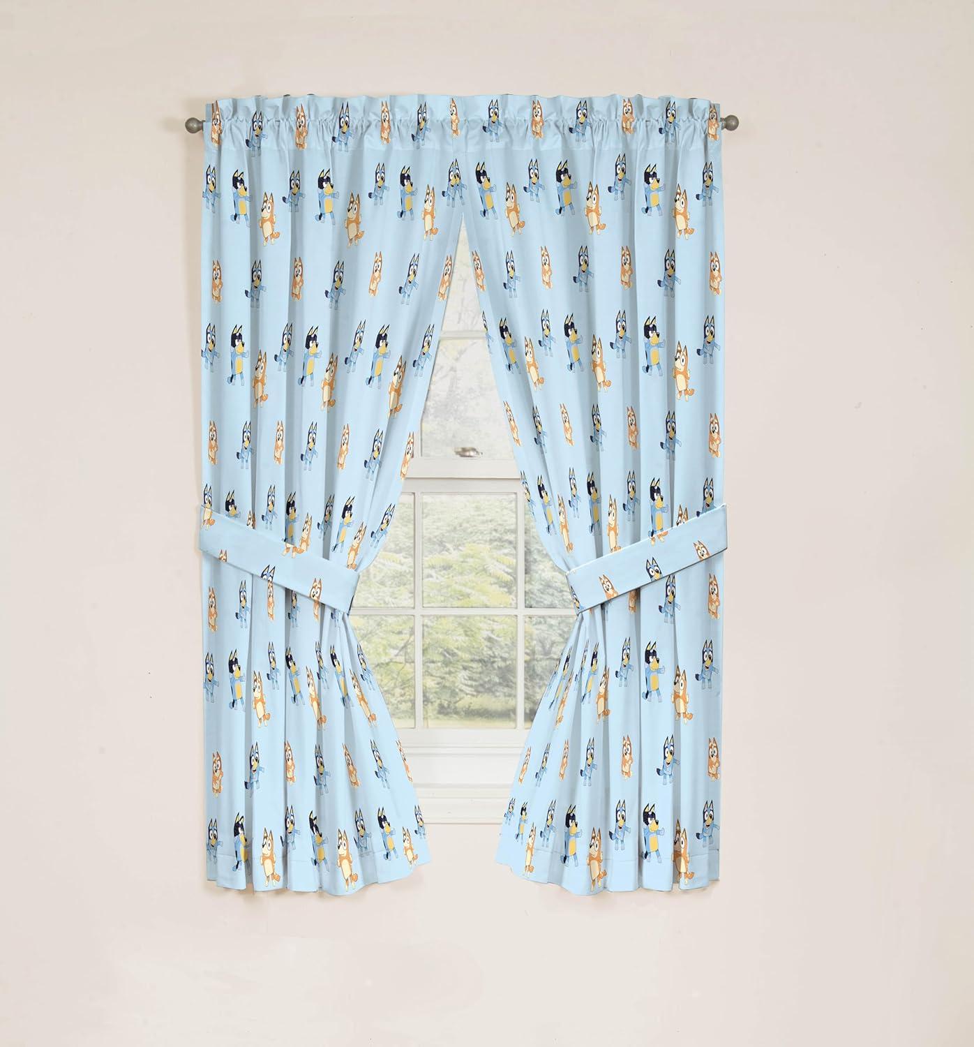 imageJay Franco Black Out Window Curtains for Kids Bedroom 4Piece Drape Set with 2 Tiebacks Blue Bluey 42 W x 63 L Pack of 2Blue Bluey