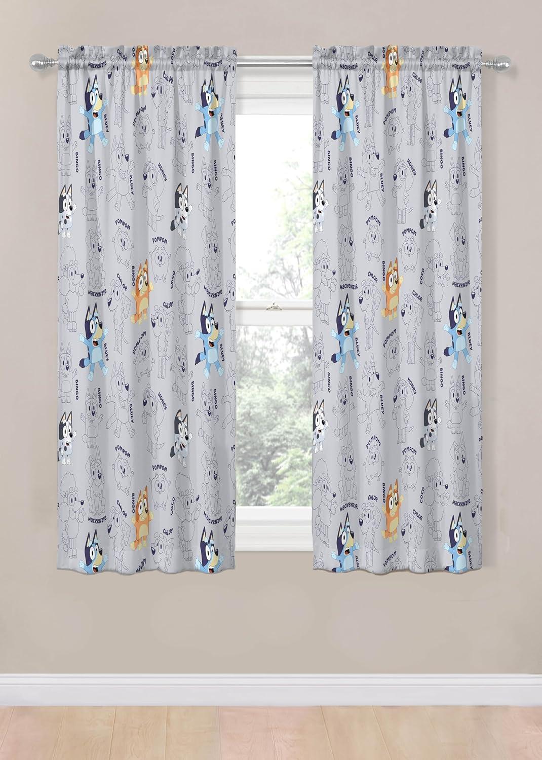 imageJay Franco Black Out Window Curtains for Kids Bedroom 4Piece Drape Set with 2 Tiebacks Blue Bluey 42 W x 63 L Pack of 2Grey Bluey