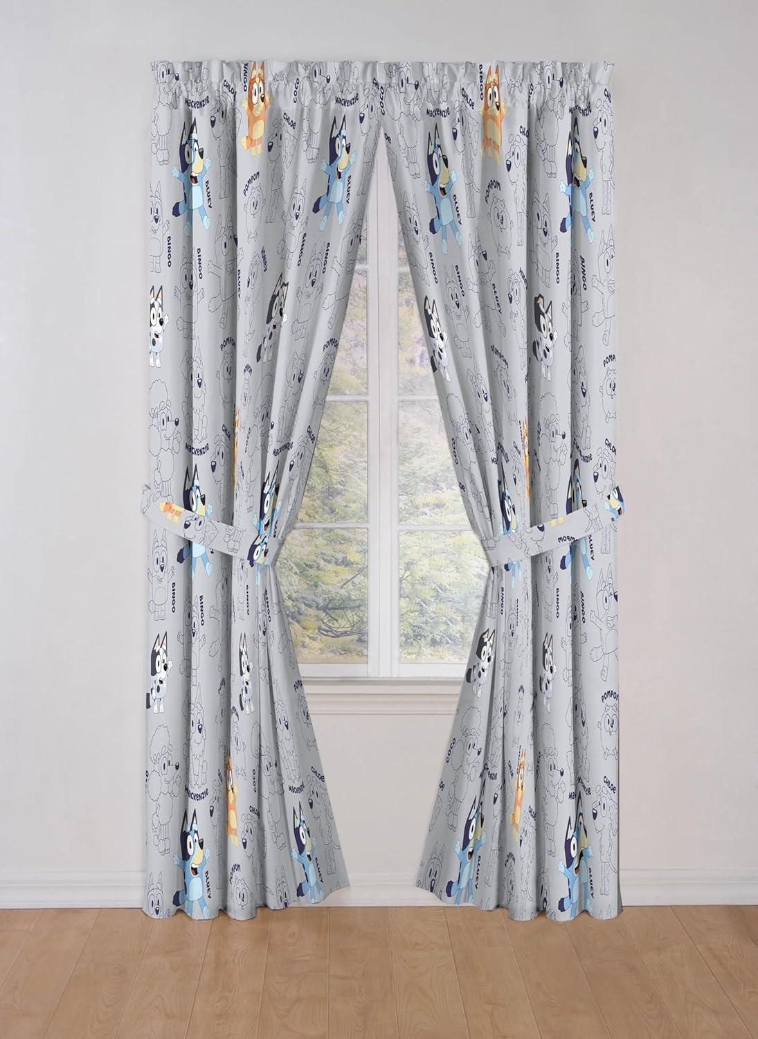 imageJay Franco Black Out Window Curtains for Kids Bedroom 4Piece Drape Set with 2 Tiebacks Blue Bluey 42 W x 63 L Pack of 2Grey Bluey
