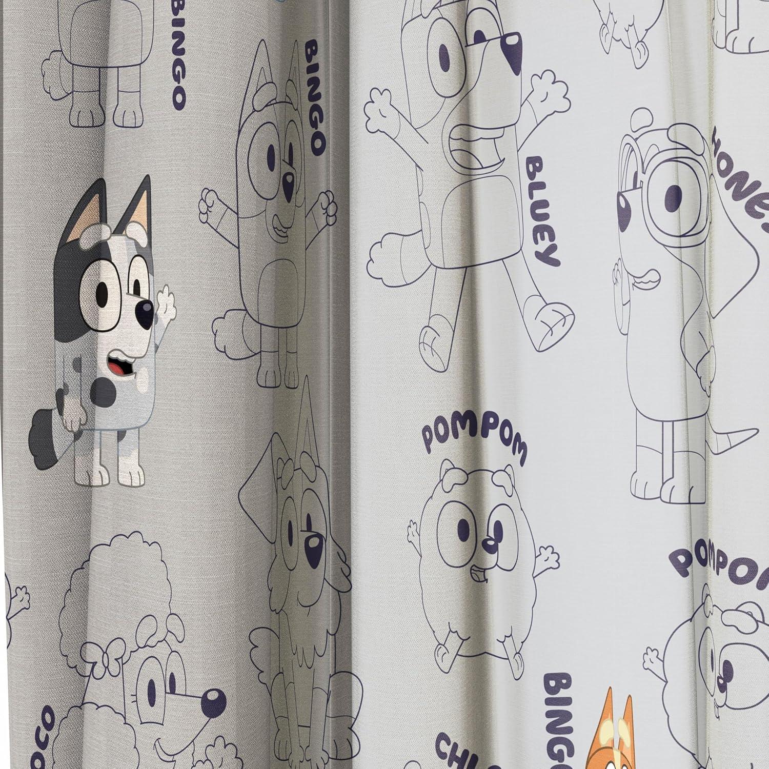 imageJay Franco Black Out Window Curtains for Kids Bedroom 4Piece Drape Set with 2 Tiebacks Blue Bluey 42 W x 63 L Pack of 2Grey Bluey