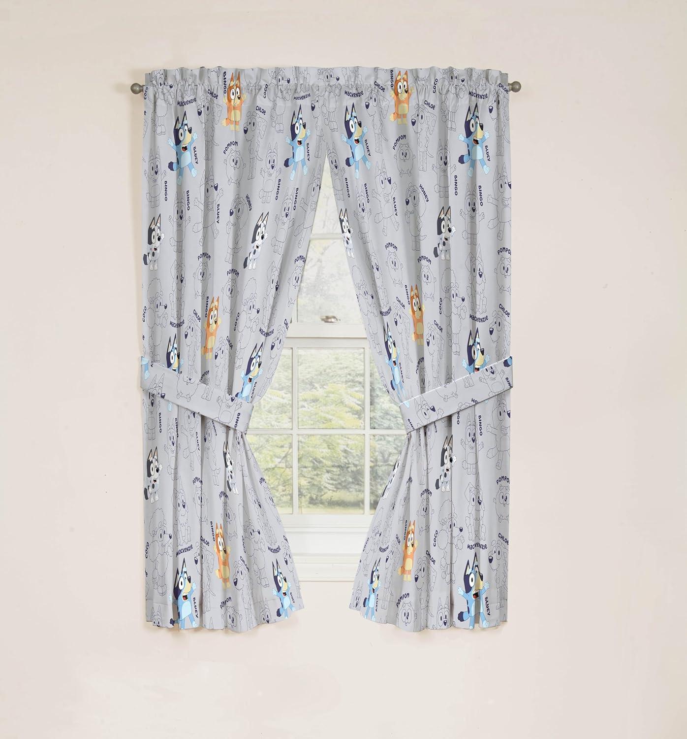 imageJay Franco Black Out Window Curtains for Kids Bedroom 4Piece Drape Set with 2 Tiebacks Blue Bluey 42 W x 63 L Pack of 2Grey Bluey