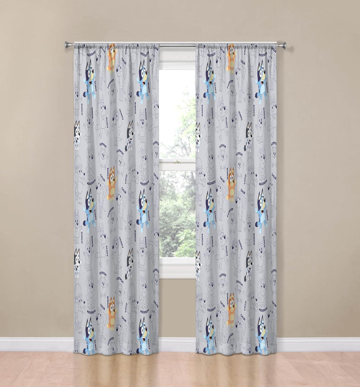 imageJay Franco Black Out Window Curtains for Kids Bedroom 4Piece Drape Set with 2 Tiebacks Blue Bluey 42 W x 63 L Pack of 2Grey Bluey