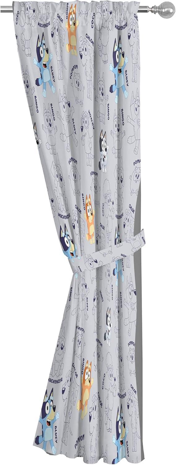 imageJay Franco Black Out Window Curtains for Kids Bedroom 4Piece Drape Set with 2 Tiebacks Blue Bluey 42 W x 63 L Pack of 2Grey Bluey
