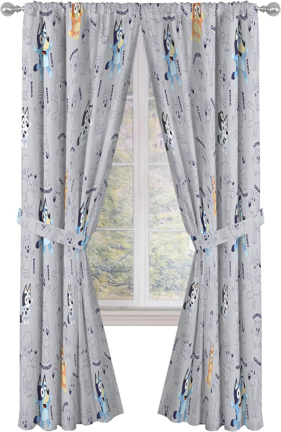 imageJay Franco Black Out Window Curtains for Kids Bedroom 4Piece Drape Set with 2 Tiebacks Blue Bluey 42 W x 63 L Pack of 2Grey Bluey
