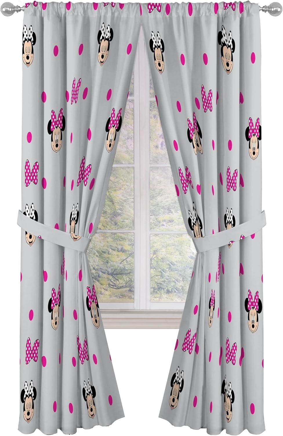 imageJay Franco Black Out Window Curtains for Kids Bedroom 4Piece Drape Set with 2 Tiebacks Blue Bluey 42 W x 63 L Pack of 2Grey Minnie Mouse