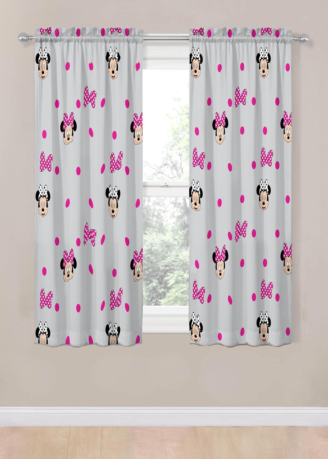 imageJay Franco Black Out Window Curtains for Kids Bedroom 4Piece Drape Set with 2 Tiebacks Blue Bluey 42 W x 63 L Pack of 2Grey Minnie Mouse