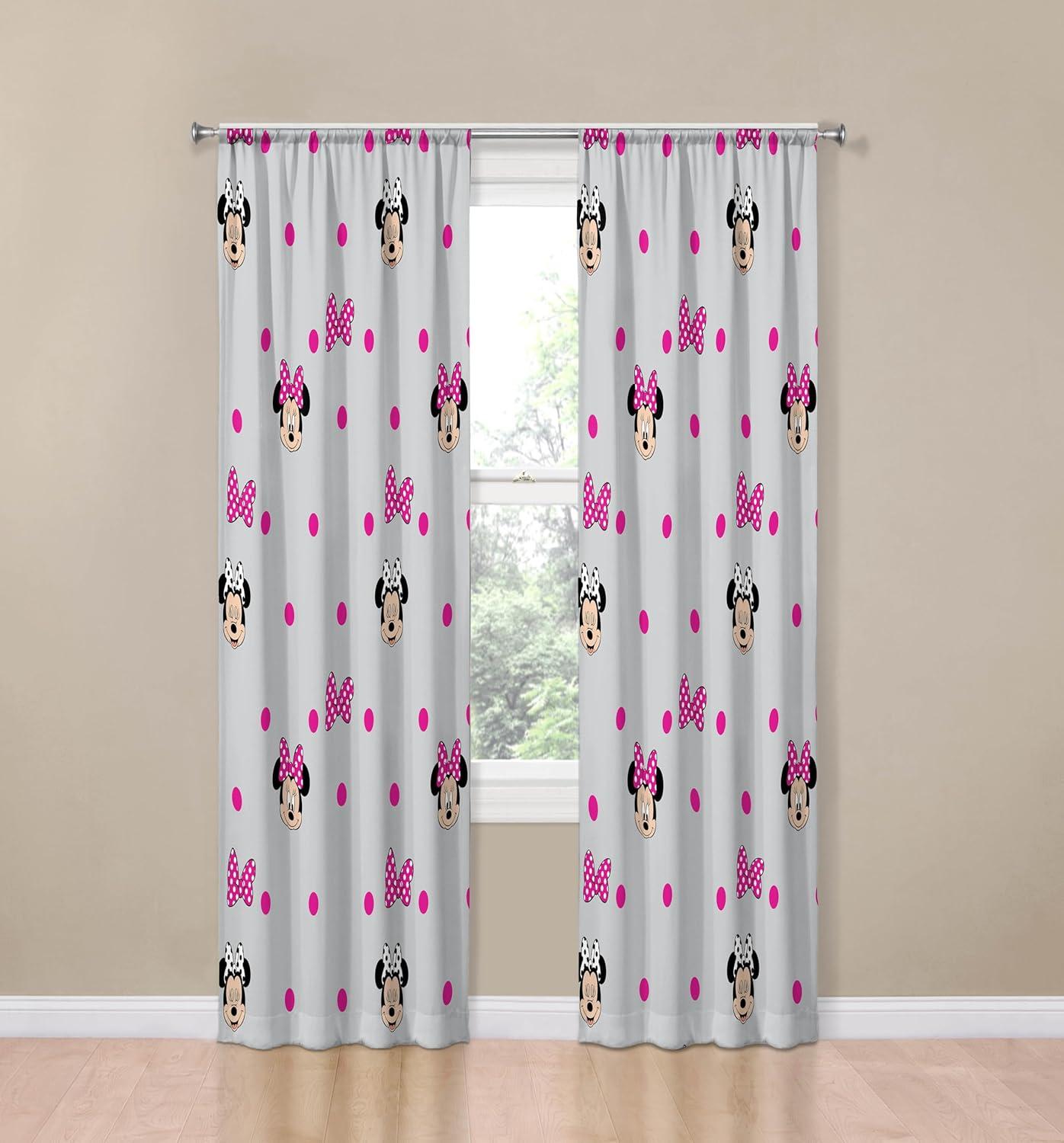 imageJay Franco Black Out Window Curtains for Kids Bedroom 4Piece Drape Set with 2 Tiebacks Blue Bluey 42 W x 63 L Pack of 2Grey Minnie Mouse