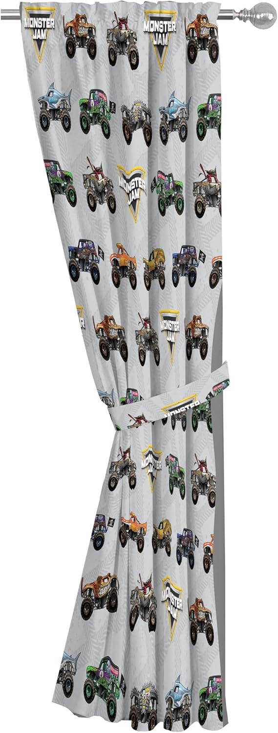 imageJay Franco Black Out Window Curtains for Kids Bedroom 4Piece Drape Set with 2 Tiebacks Blue Bluey 42 W x 63 L Pack of 2Grey Monster Jam