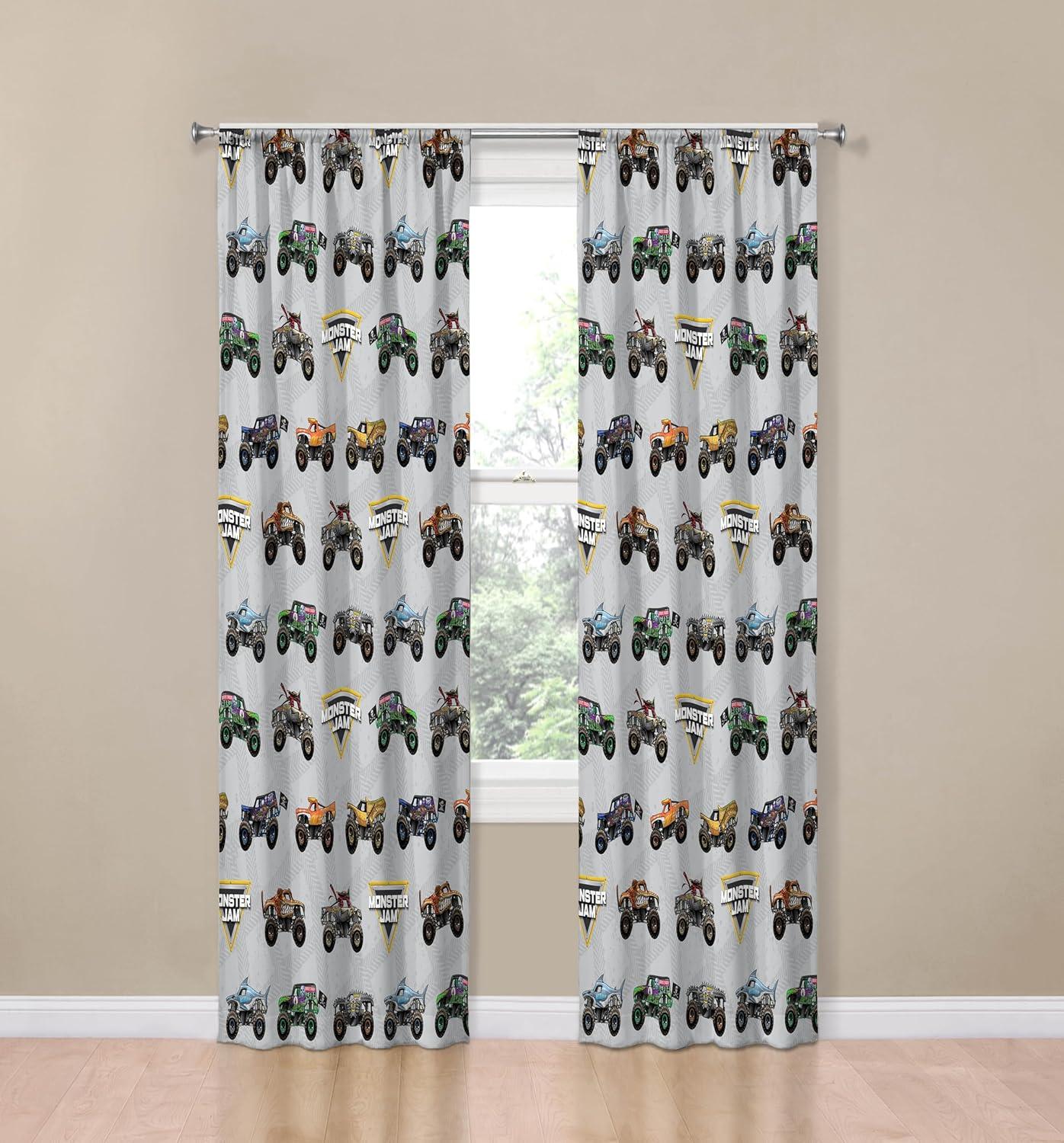 imageJay Franco Black Out Window Curtains for Kids Bedroom 4Piece Drape Set with 2 Tiebacks Blue Bluey 42 W x 63 L Pack of 2Grey Monster Jam